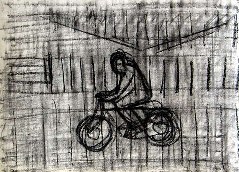 Bicycle II, 2006, charcoal on paper, 24&amp;#215;32 cm