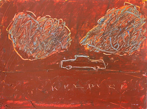 Car and Clouds I, 2003, oil on cardboard, 33&amp;#215;44 cm