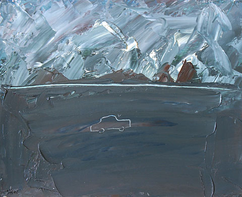 Car and Clouds II, 2003, oil on cardboard, 32&amp;#215;42 cm