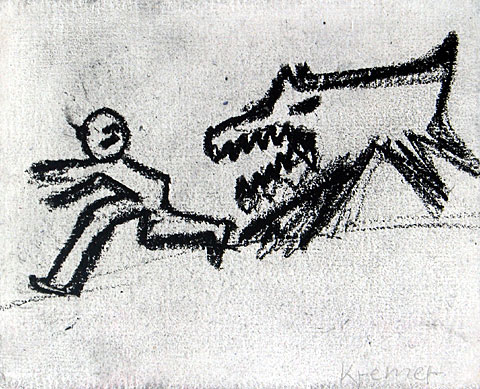 Chase, 1999, charcoal on paper, 22&amp;#215;27 cm