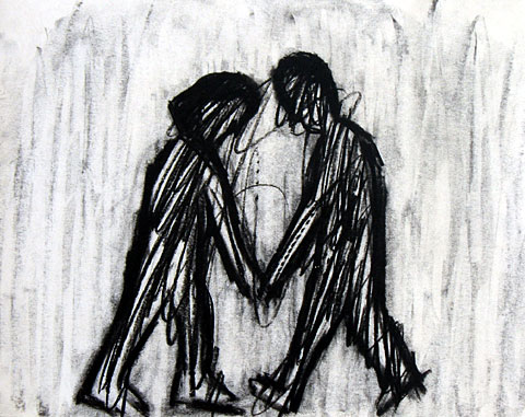 Encounter, 2005, charcoal on paper, 24&amp;#215;30 cm