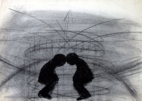 Head to Head, 1998, charcoal on paper, 25&amp;#215;35 cm