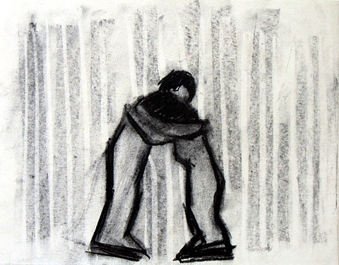 Hug I, 2005, charcoal on paper, 24&amp;#215;30 cm