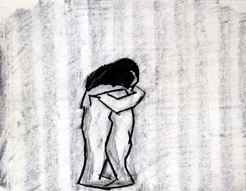 Hug II, 2005, charcoal on paper, 24&amp;#215;30 cm