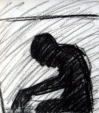 Seating Figures, 2006, charcoal on paper, 27&amp;#215;23 cm
