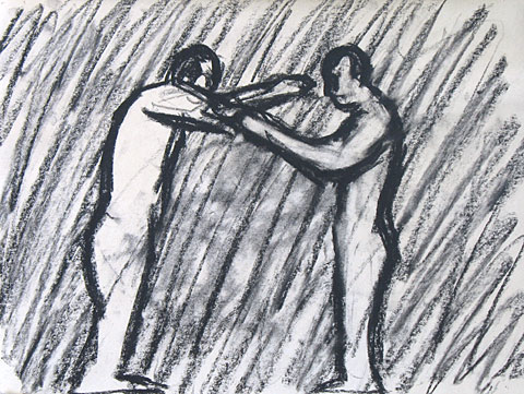Two Figures I, 2006, charcoal on paper, 24&amp;#215;31 cm
